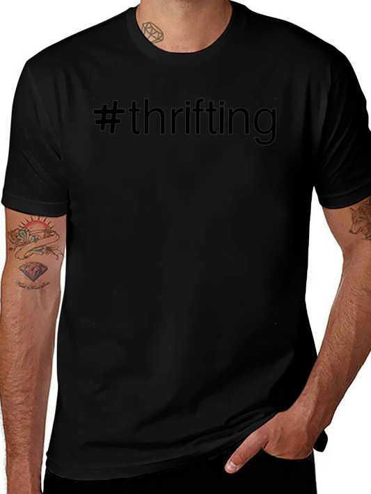 #Thrifting Black Cotton Graphic Tee - Mens Casual Fashion